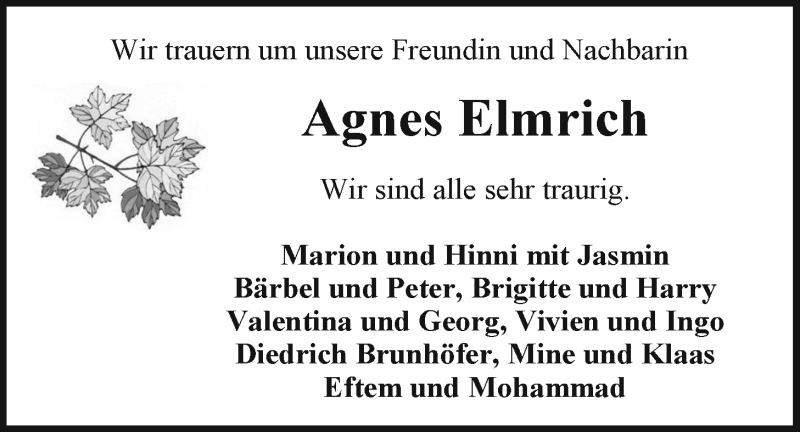  Traueranzeige für Agnes Elmrich vom 27.01.2022 aus Emder Zeitung