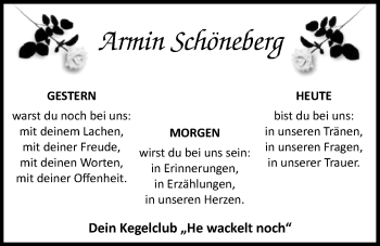 Traueranzeige von Armin Schöneberg von Nordwest-Zeitung