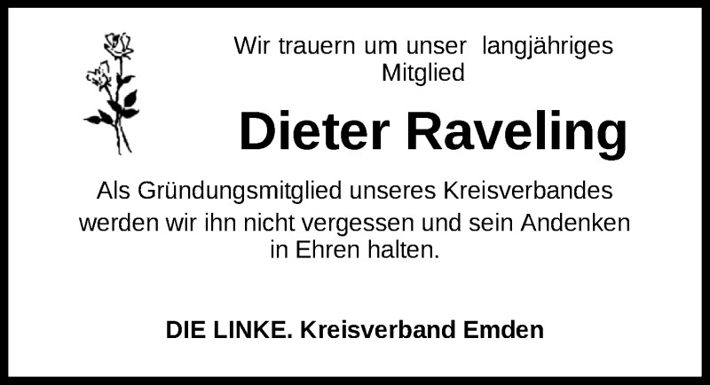  Traueranzeige für Dieter Raveling vom 18.01.2022 aus Emder Zeitung