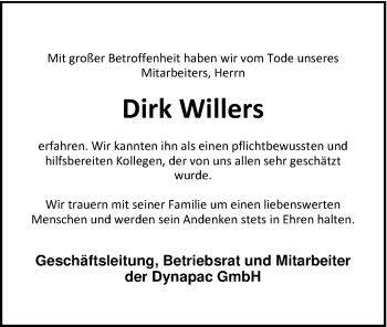 Traueranzeige von Dirk Willers von Nordwest-Zeitung