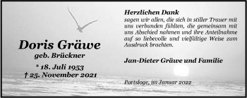 Traueranzeige von Doris Gräwe von Nordwest-Zeitung