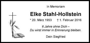Traueranzeige von Elke Stahl-Hollstein von Nordwest-Zeitung