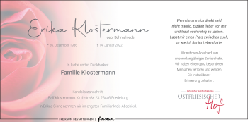 Traueranzeige von Erika Klostermann von Nordwest-Zeitung