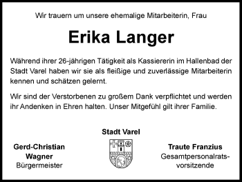 Traueranzeige von Erika Langer von Nordwest-Zeitung