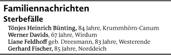 Traueranzeige von Familiennachrichten vom 06.01.2022 von Emder Zeitung