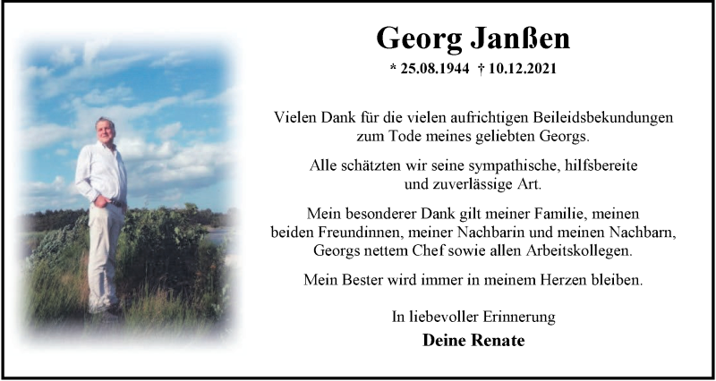  Traueranzeige für Georg Janßen vom 07.01.2022 aus Nordwest-Zeitung