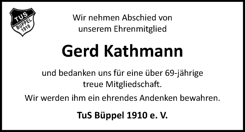  Traueranzeige für Gerd Kathmann vom 18.01.2022 aus Nordwest-Zeitung