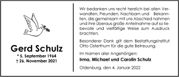 Traueranzeige von Gerd Schulz von Nordwest-Zeitung