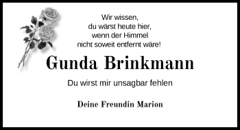 Traueranzeige von Gunda Brinkmann von Nordwest-Zeitung