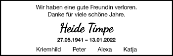 Traueranzeige von Heide Timpe von Nordwest-Zeitung