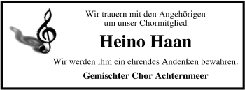 Traueranzeige von Heinrich Haan von Nordwest-Zeitung