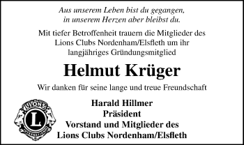 Traueranzeige von Helmut Krüger von Nordwest-Zeitung