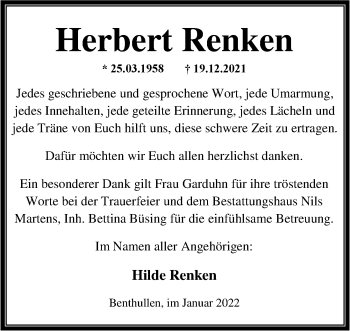 Traueranzeige von Herbert Renken von Nordwest-Zeitung