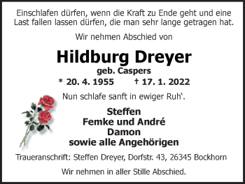 Traueranzeige von Hildburg Dreyer von Nordwest-Zeitung