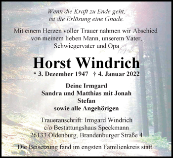 Traueranzeige von Horst Windrich von Nordwest-Zeitung