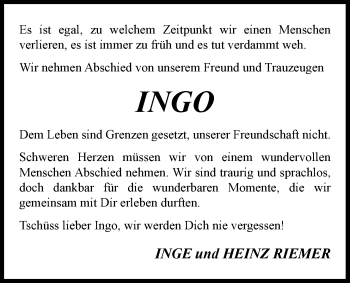Traueranzeige von Ingo Bramkamp von Nordwest-Zeitung