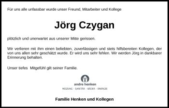 Traueranzeige von Jörg Czygan von Nordwest-Zeitung