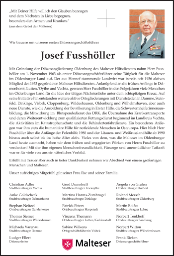 Traueranzeige von Josef Fushöller von Nordwest-Zeitung
