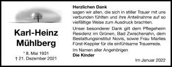 Traueranzeige von Karl-Heinz Mühlberg von Nordwest-Zeitung