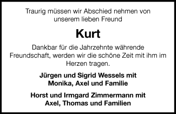 Traueranzeige von Kurt Geisel von Nordwest-Zeitung
