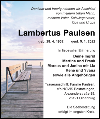 Traueranzeige von Lambertus Paulsen von Nordwest-Zeitung