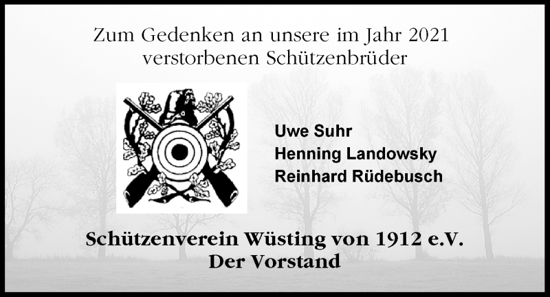  Traueranzeige für Landowsky Suhr vom 08.01.2022 aus Nordwest-Zeitung