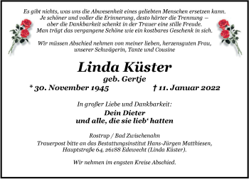 Traueranzeige von Linda Küster von Nordwest-Zeitung