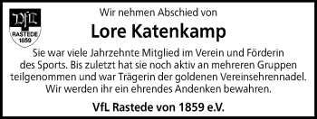 Traueranzeige von Lore Katenkamp von Nordwest-Zeitung