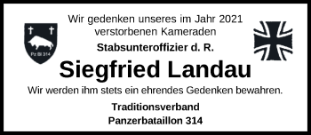 Traueranzeige von Siegfried Landau von Nordwest-Zeitung