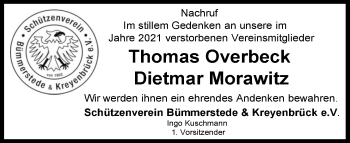 Traueranzeige von Thomas Overbeck von Nordwest-Zeitung