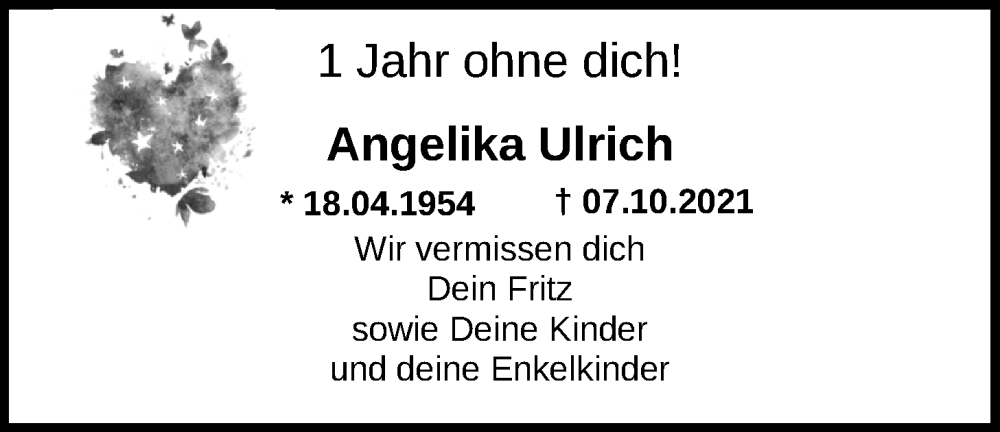  Traueranzeige für Angelika Ulrich vom 07.10.2022 aus Nordwest-Zeitung