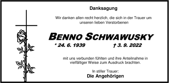 Traueranzeige von Benno Schwawusky von Nordwest-Zeitung