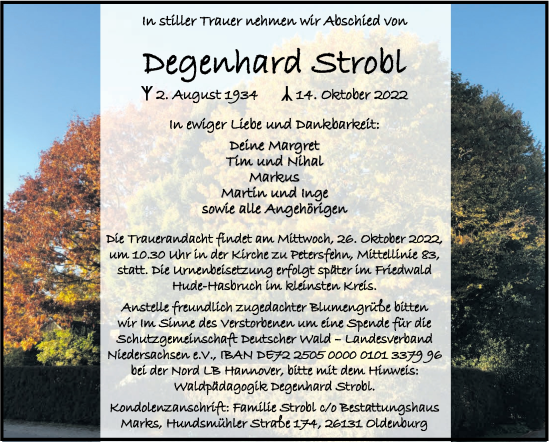 Traueranzeige von Degenhard Strobl von Nordwest-Zeitung