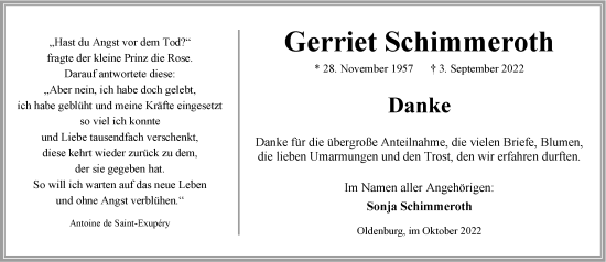 Traueranzeige von Gerriet Schimmeroth von Nordwest-Zeitung