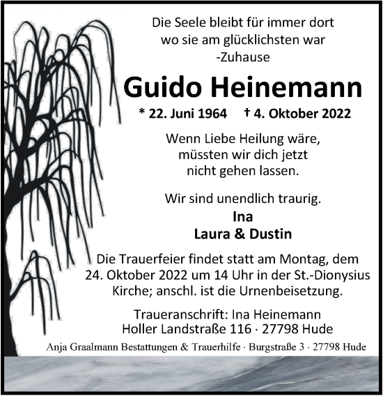 Traueranzeige von Guido Heinemann von Nordwest-Zeitung
