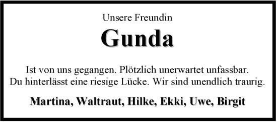 Traueranzeige von Gunda Wilkens von Nordwest-Zeitung