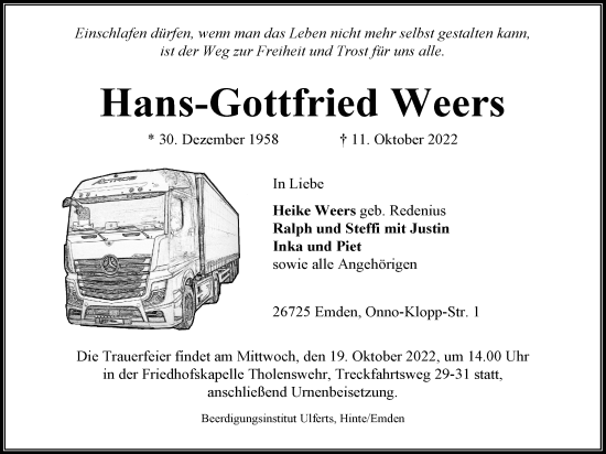 Traueranzeige von Hans-Gottfried Weers von Emder Zeitung