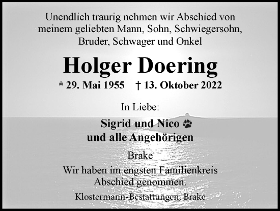 Traueranzeige von Holger Doering von Nordwest-Zeitung