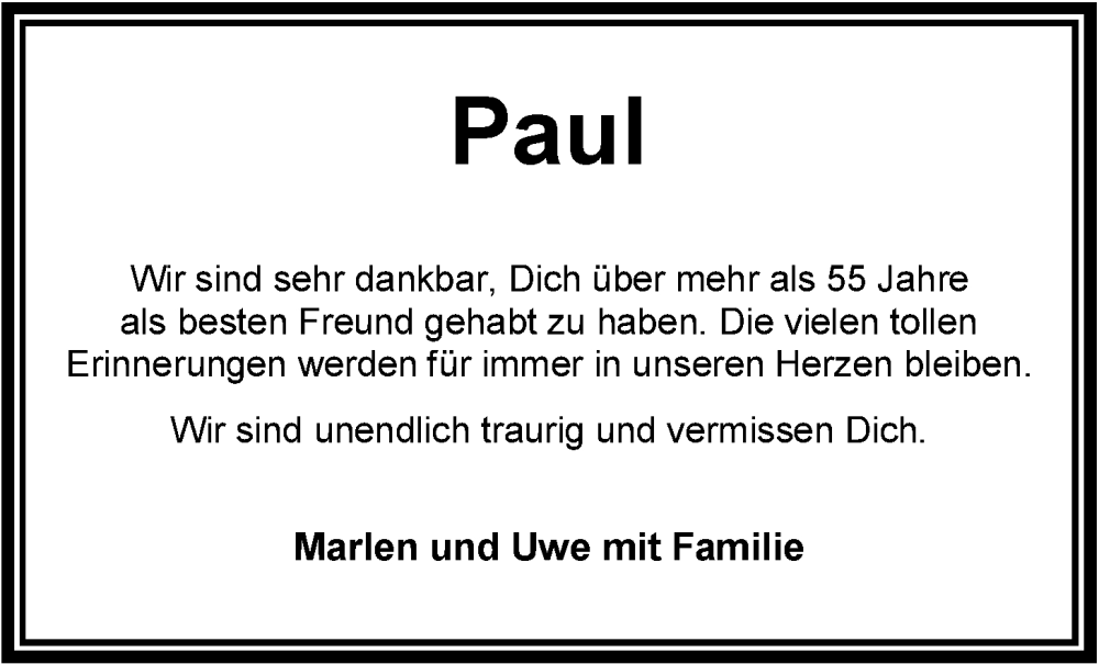  Traueranzeige für Paul Nowatzek vom 08.10.2022 aus Nordwest-Zeitung