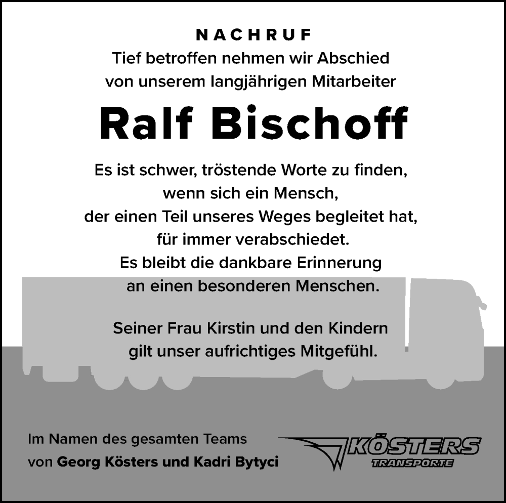  Traueranzeige für Ralf Bischoff vom 12.10.2022 aus Nordwest-Zeitung