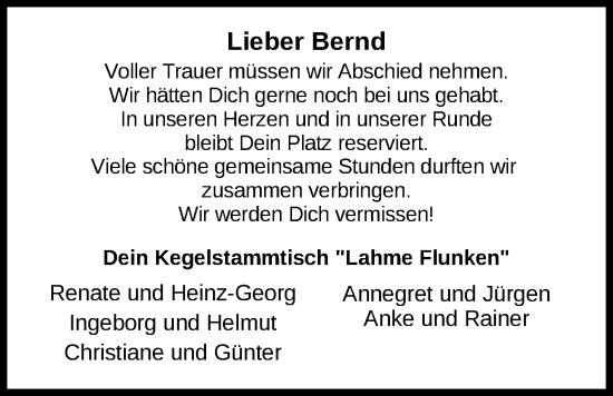 Traueranzeige von Bernd Janisch von Nordwest-Zeitung