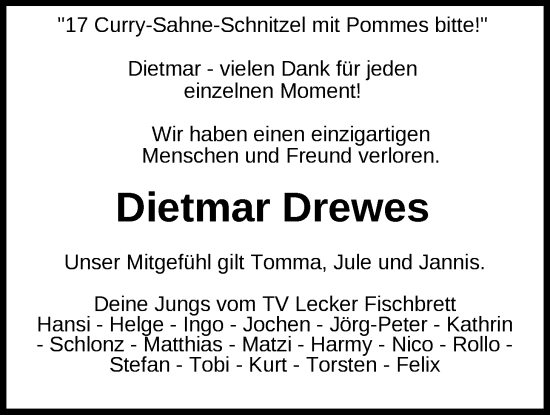Traueranzeige von Dietmar Drewes von Nordwest-Zeitung