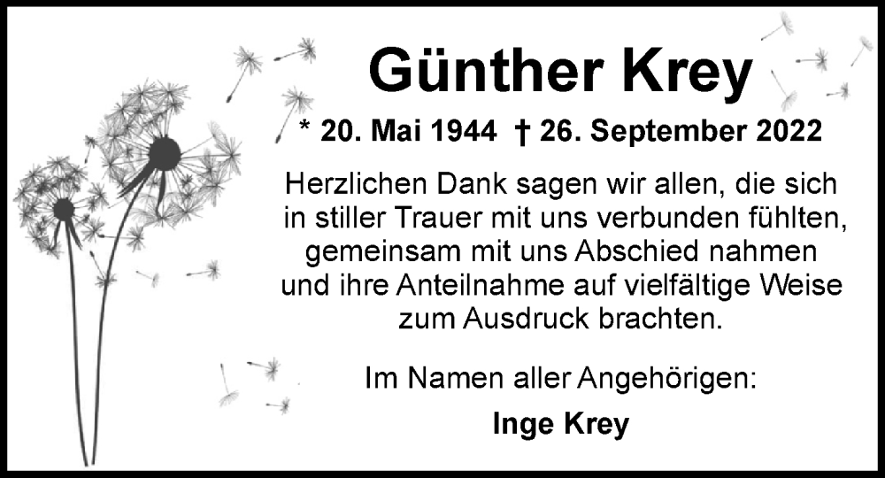  Traueranzeige für Günther Krey vom 17.11.2022 aus Nordwest-Zeitung
