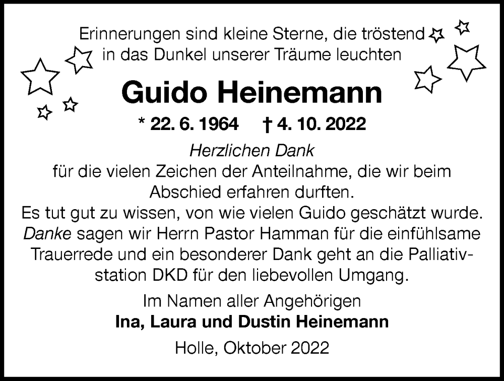  Traueranzeige für Guido Heinemann vom 25.11.2022 aus Nordwest-Zeitung