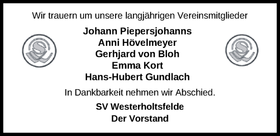 Traueranzeige von Johann Piepersjohanns von Nordwest-Zeitung