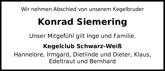 Traueranzeige von Konrad Siemering von Nordwest-Zeitung