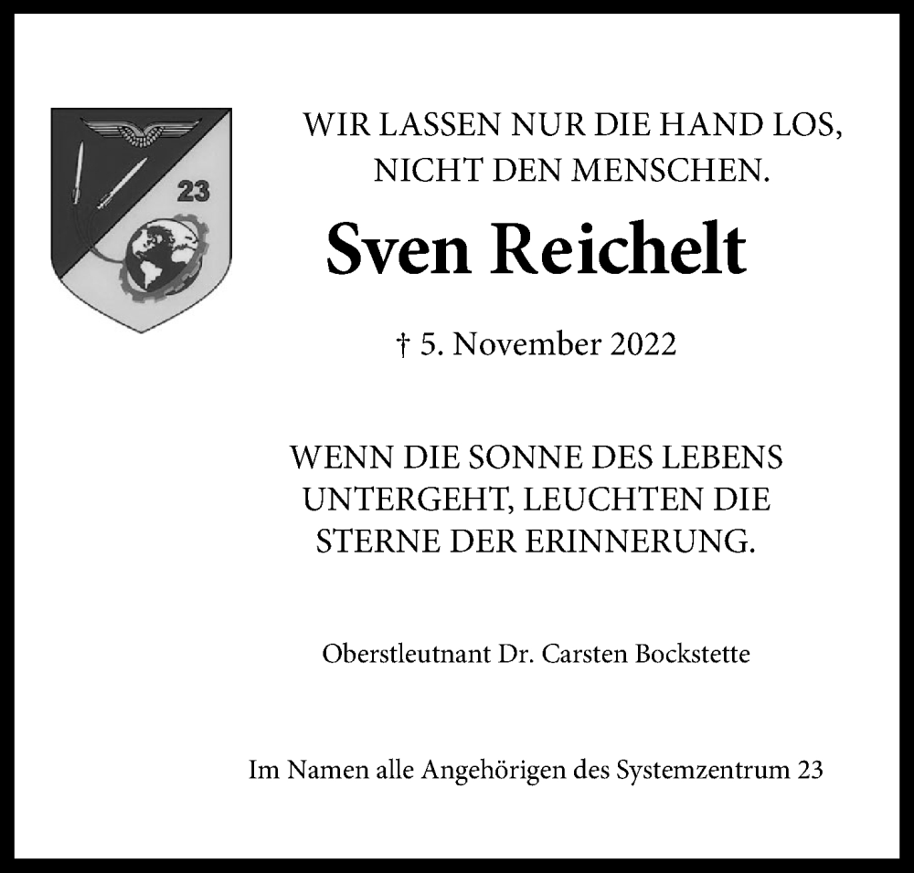  Traueranzeige für Sven Reichelt vom 12.11.2022 aus Nordwest-Zeitung