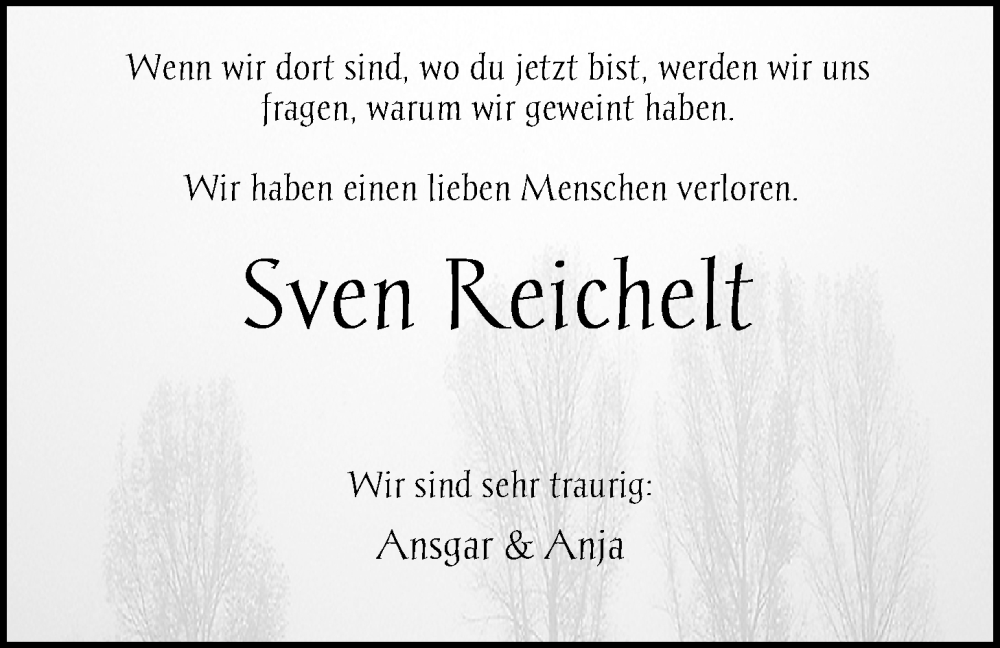  Traueranzeige für Sven Reichelt vom 15.11.2022 aus Nordwest-Zeitung