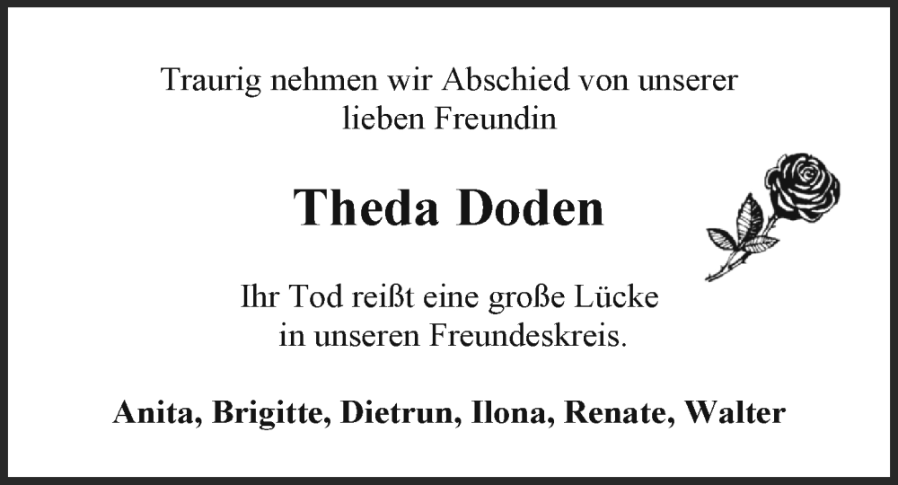  Traueranzeige für Theda Doden vom 29.11.2022 aus Emder Zeitung