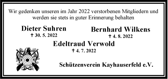 Traueranzeige von Bernhard Wilkens von Nordwest-Zeitung